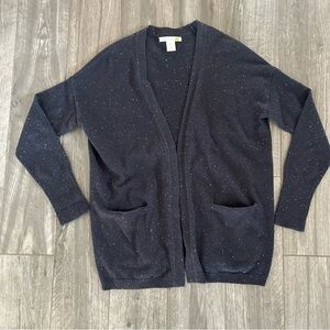 C & C California Merino Wool Alpaca Blend Open Cardigan in Speckled Navy Blue